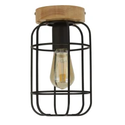 Wohnzimmerlampen|Esszimmer Lampen*Searchlight Deckenlampe E27 Holz Metall Draht B:15 cm Industrial