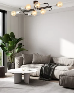 Deckenleuchten|Flurlampen*Emibig Deckenlampe flach Metall 6-flammig Retro 55 cm lang