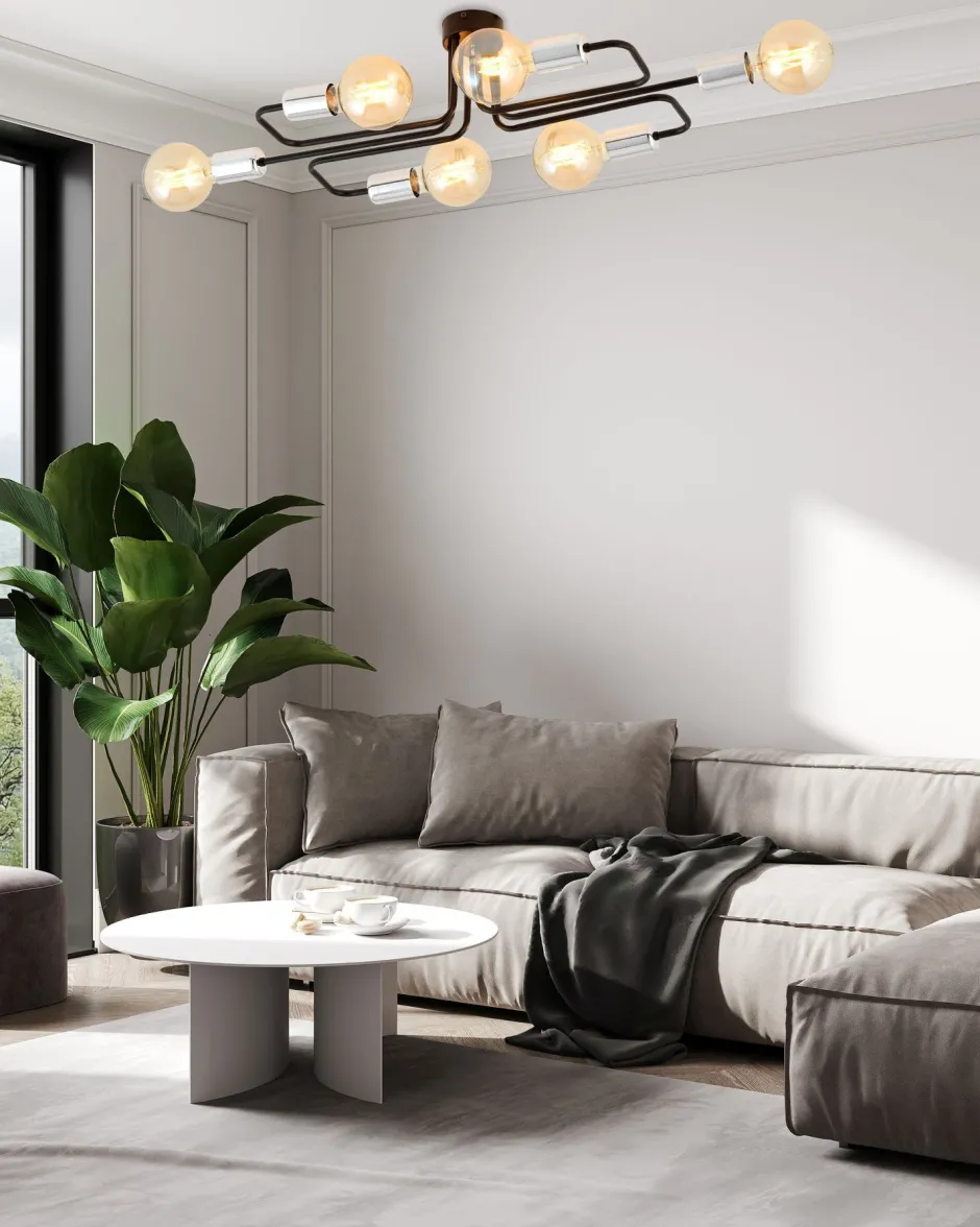 Deckenleuchten|Flurlampen*Emibig Deckenlampe flach Metall 6-flammig Retro 55 cm lang