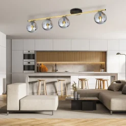 Emibig Deckenlampe 4-flammig 100 cm lang Kugelschirme Rauchglas< Deckenleuchten|Flurlampen