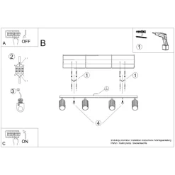 Flurlampen|Wohnzimmerlampen*Sollux Deckenlampe 4-flammig 81 cm lang GU10 in Gold aus Aluminium