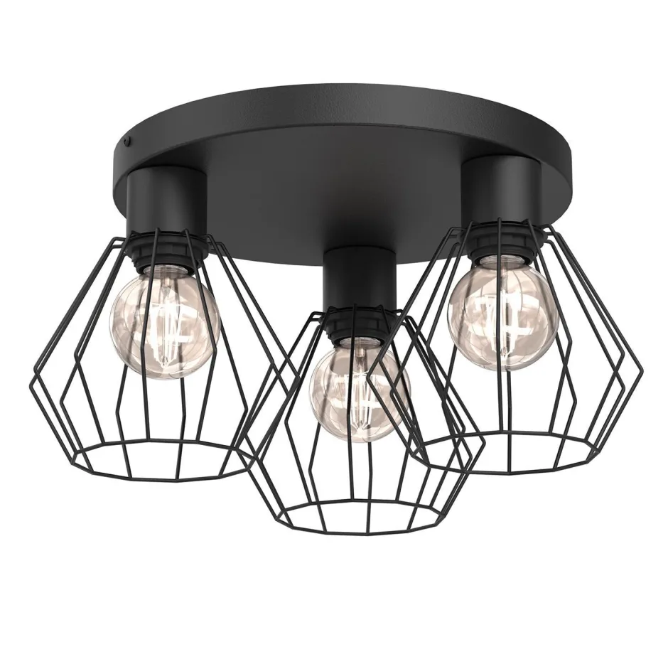 Deckenleuchten|Flurlampen*Luminex Deckenlampe 3-flammig Draht Metall Schwarz Ø43 cm rund