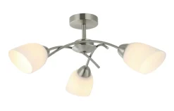 Lamkur Deckenlampe 3-flammig E27 Nickel Weiß Glas Metall Jugendstil< Deckenleuchten|Flurlampen