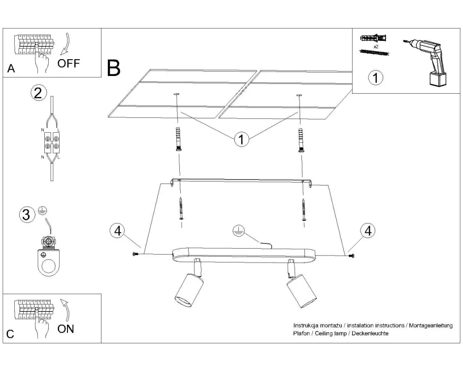 Sollux Deckenlampe 2-flammig Schwarz Metall 33 cm lang E27< Wohnzimmerlampen|Küchenlampen