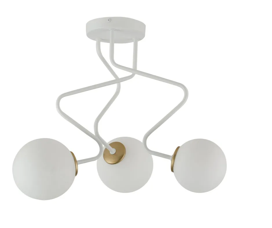 Deckenleuchten|Kugellampen*Sigma Deckenlampe 3-flammig Weiß Gold Metall Glas satiniert