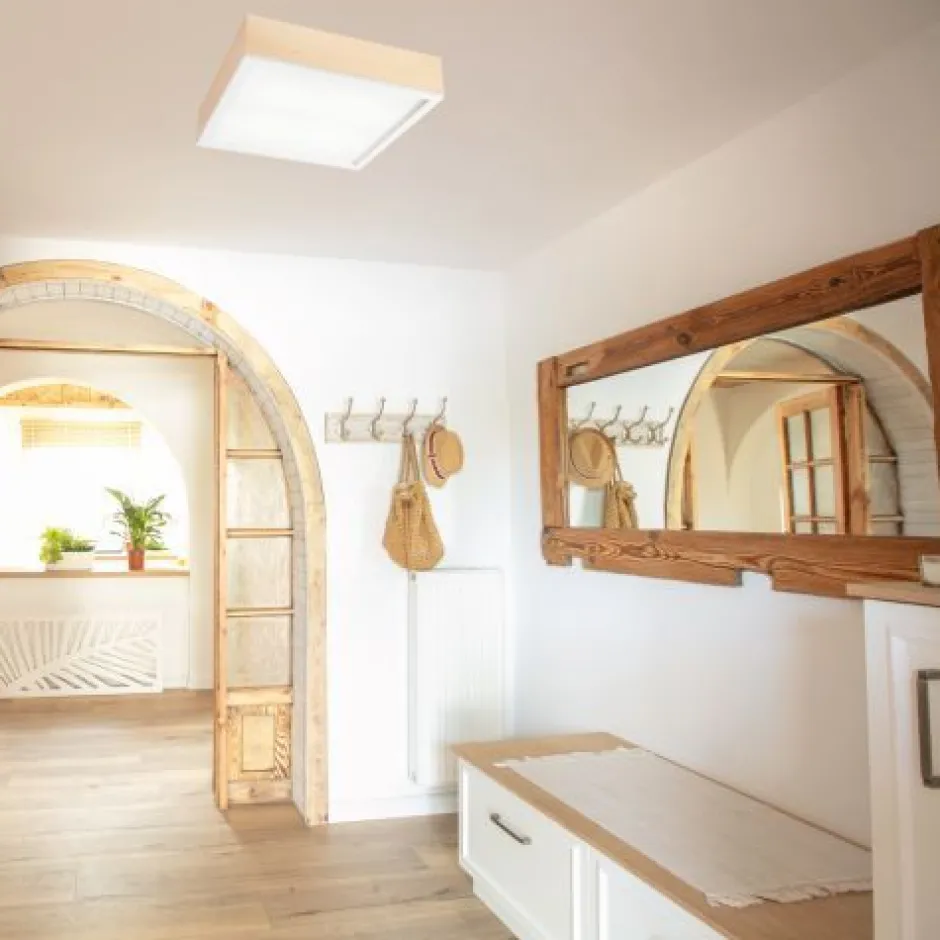 Deckenleuchten|Flurlampen*Lamkur Deckenlampe Glas blendarm Holz Pinie E27 B:38,5 cm