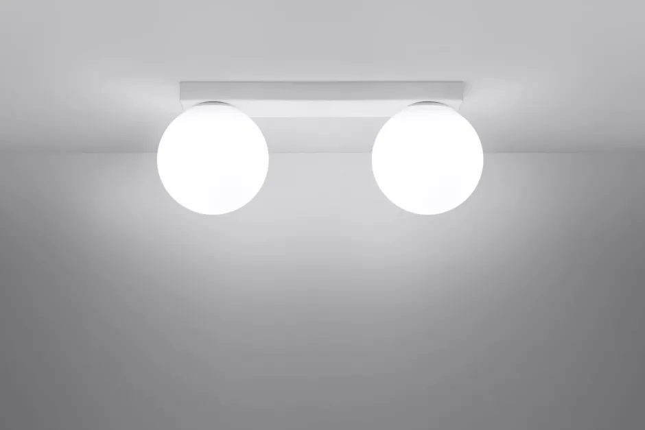 Wohnzimmerlampen|Glaslampen*Sollux Deckenlampe Glas Metall 34,5 cm 2x G9 Weiß Kugelschirme
