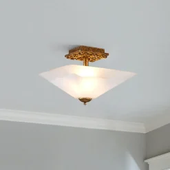 Elstead Deckenlampe Glas Metall B: 36,8 cm 2x E27 in Gold antik Weiß< Deckenleuchten|Flurlampen