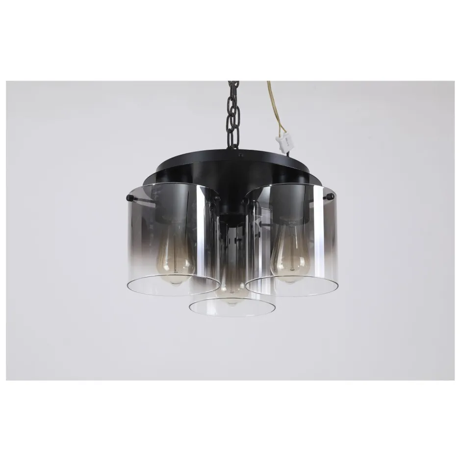 Searchlight Deckenlampe Glas Metall in Schwarz Rauchgrau 3-flammig< Flurlampen|Wohnzimmerlampen