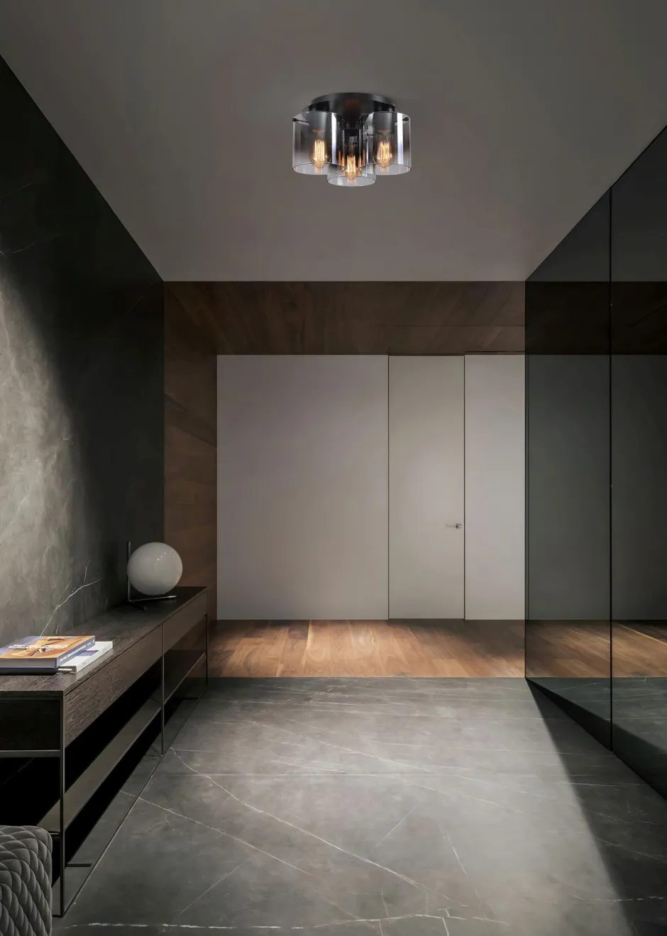 Searchlight Deckenlampe Glas Metall in Schwarz Rauchgrau 3-flammig< Flurlampen|Wohnzimmerlampen