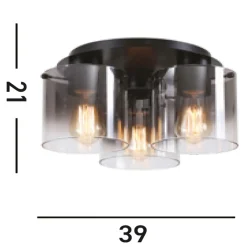 Searchlight Deckenlampe Glas Metall in Schwarz Rauchgrau 3-flammig< Flurlampen|Wohnzimmerlampen