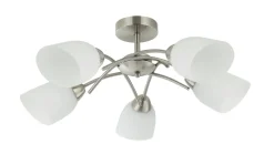 Deckenleuchten|Flurlampen*Lamkur Deckenlampe Glas Metall Jugendstil 5-flammig E27 Nickel Weiß