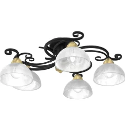 Luminex Deckenlampe Glas Metall Schwarz Weiß Messing 5-flammig< Deckenleuchten|Badezimmer Lampe