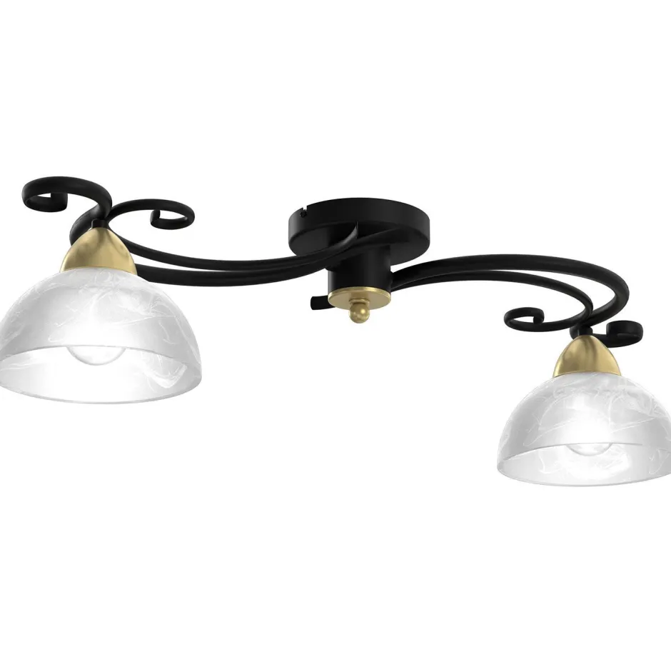 Glaslampen|Metall Lampen*Luminex Deckenlampe Glas Metall Schwarz Weiß Messing E27 78 cm