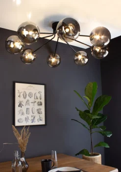 Eco-Light Deckenlampe Glas Metall Schwarz Rauchgrau L:88 cm G9< Wohnzimmerlampen|Glaslampen