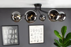 Eco-Light Deckenlampe Glas Metall Schwarz Rauchgrau L:88 cm G9< Wohnzimmerlampen|Glaslampen