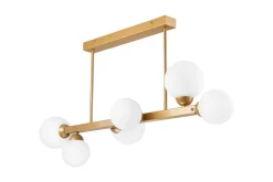 Lamkur Deckenlampe Glas Metall Weiß Gold 82 cm lang 6-flammig G9< Deckenleuchten|Bürolampen