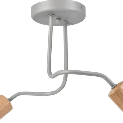 Lamkur Deckenlampe Grau Metall Holz 2-flammig E27 B: 45 cm ANANI< Deckenleuchten|Flurlampen