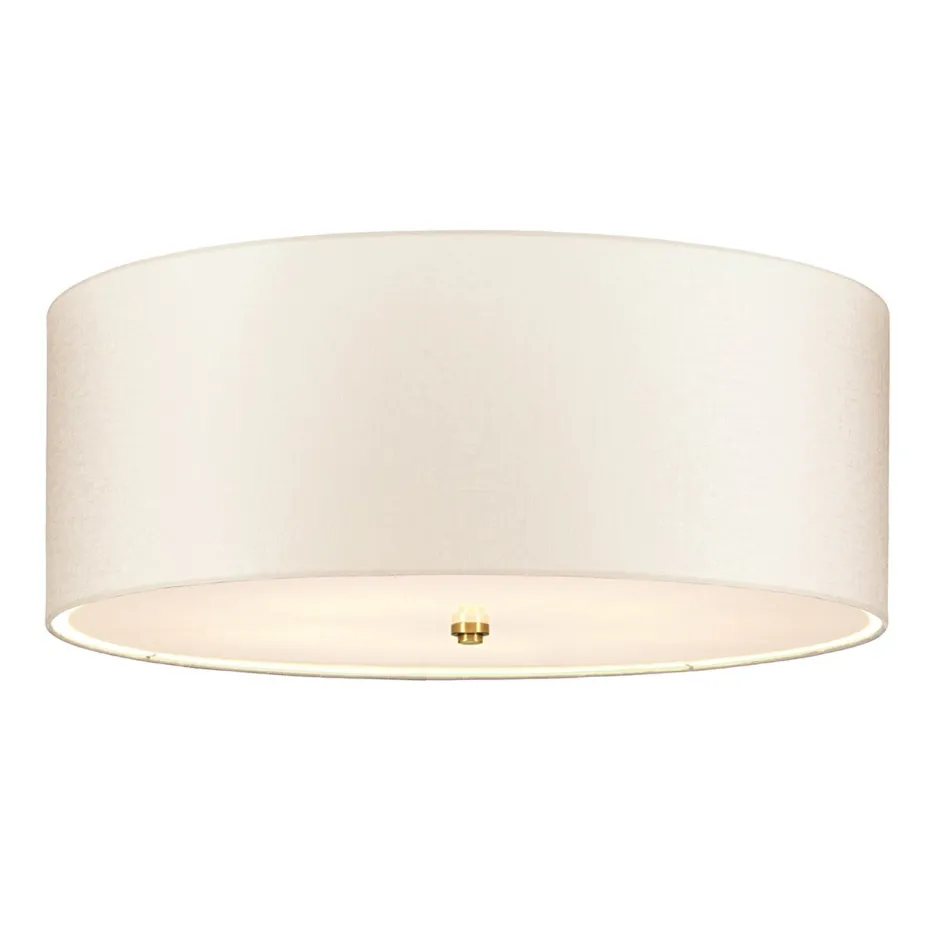 Deckenleuchten|Flurlampen*Elstead Deckenlampe groß rund 66 cm Stoff in Creme Messing