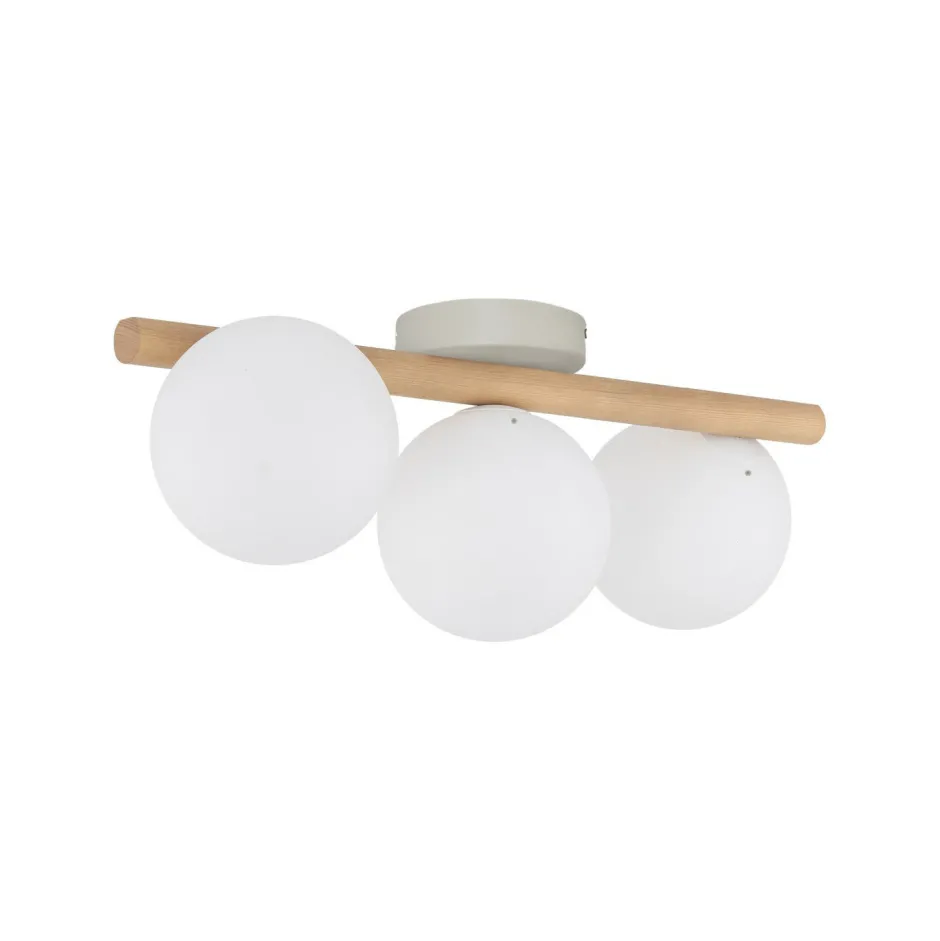 Deckenleuchten|Flurlampen*Easylight Deckenlampe Holz Glas 47 cm lang G9 in Hell Weiß 3-flammig