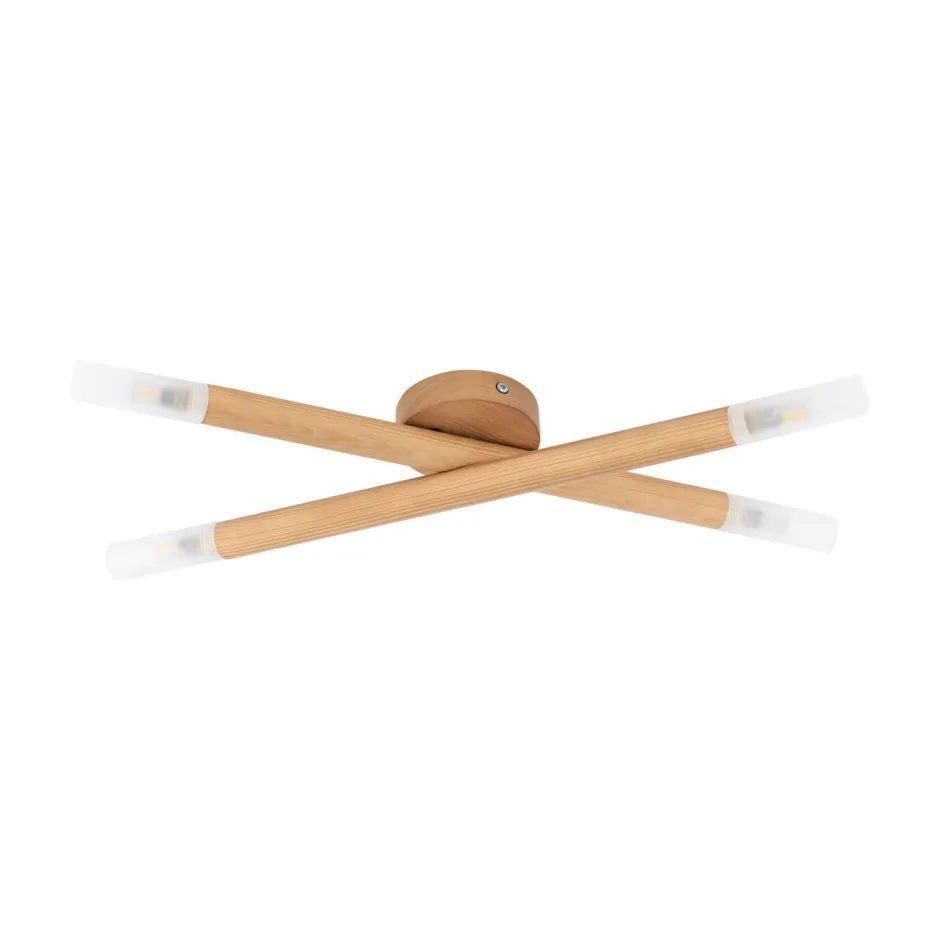 Deckenleuchten|Flurlampen*TK Lighting Deckenlampe Holz Glas 50 cm lang in Kiefer Weiß 4x G9