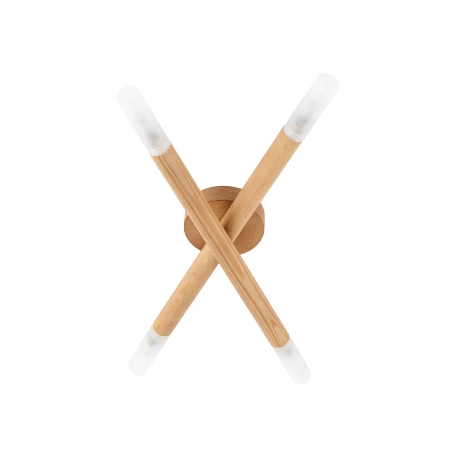 Deckenleuchten|Flurlampen*TK Lighting Deckenlampe Holz Glas 50 cm lang in Kiefer Weiß 4x G9