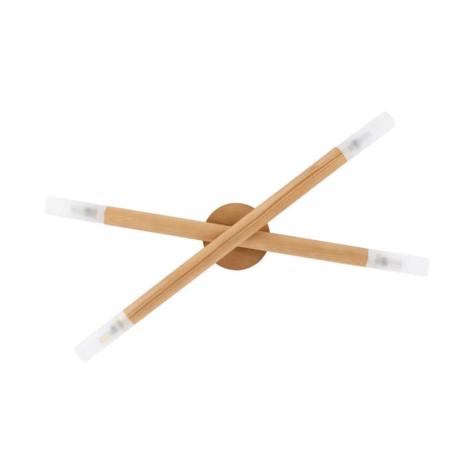 Deckenleuchten|Flurlampen*TK Lighting Deckenlampe Holz Glas 50 cm lang in Kiefer Weiß 4x G9