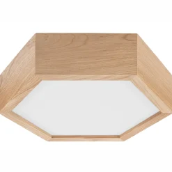 Flurlampen|Bürolampen*Lamkur Deckenlampe Holz Glas 6-eckig E27 32 cm breit Wohnzimmer