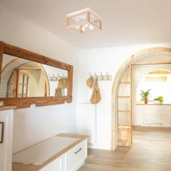 Deckenleuchten|Flurlampen*Lamkur Deckenlampe Holz Metall 4-flammig E27 B: 30 cm eckig