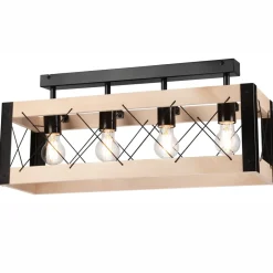 Lamkur Deckenlampe Holz Metall Rustikal 63 cm lang Schwarz Natur< Deckenleuchten|Bürolampen