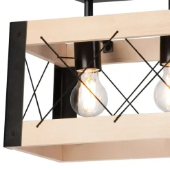 Lamkur Deckenlampe Holz Metall Rustikal 63 cm lang Schwarz Natur< Deckenleuchten|Bürolampen
