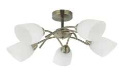 Lamkur Deckenlampe in Messing Weiß Glas Metall Jugendstil 5x E27< Deckenleuchten|Flurlampen