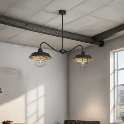 Luminex Deckenlampe Industrial Schwarz Gold 2x E27 120 cm lang< Deckenleuchten|Bürolampen