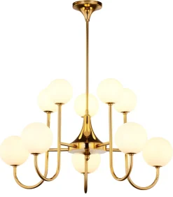 Jupiter Deckenlampe Jugendstil Messing Glas in Gold 10-flmg G9< Deckenleuchten|Bürolampen