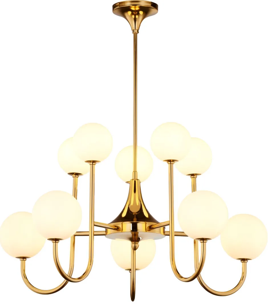 Jupiter Deckenlampe Jugendstil Messing Glas in Gold 10-flmg G9< Deckenleuchten|Bürolampen