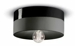 Ferroluce Deckenlampe Keramik E27 D: 25 cm rund Schwarz Retro< Wohnzimmerlampen|Keramiklampen