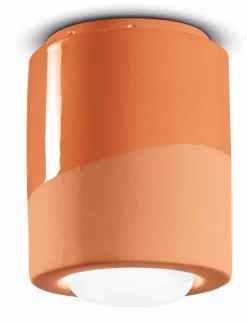 Wohnzimmerlampen|Keramiklampen*Ferroluce Deckenlampe Keramik E27 rund D: 12,5 cm Aufputz Orange