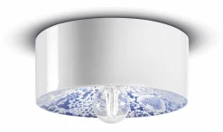 Wohnzimmerlampen|Keramiklampen*Ferroluce Deckenlampe Keramik rund Ø 25 cm Weiß Blau E27 Retro