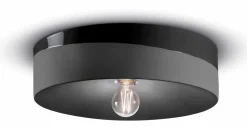 Ferroluce Deckenlampe Keramik rund D: 40 cm Schwarz E27 Retro< Wohnzimmerlampen|Keramiklampen