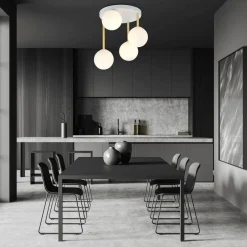 Deckenleuchten|Bürolampen*Emibig Deckenlampe Kugel Schirme Glas Metall E14 Weiß Gold