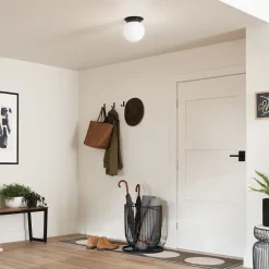 Elstead Deckenlampe Kugelschirm Glas Metall Ø 20,3 cm Schwarz Weiß E27< Deckenleuchten|Flurlampen