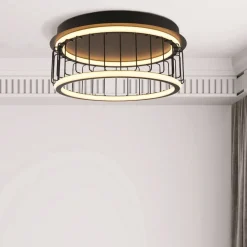 Wohnzimmerlampen|Schlafzimmer Lampen*Searchlight Deckenlampe LED rund Schwarz Weiß 3000 K 1074 lm D: 40 cm