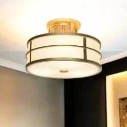 Elstead Deckenlampe Messing Creme 3x E27 Ø 34 cm rund SHOJI< Wohnzimmerlampen|Glaslampen