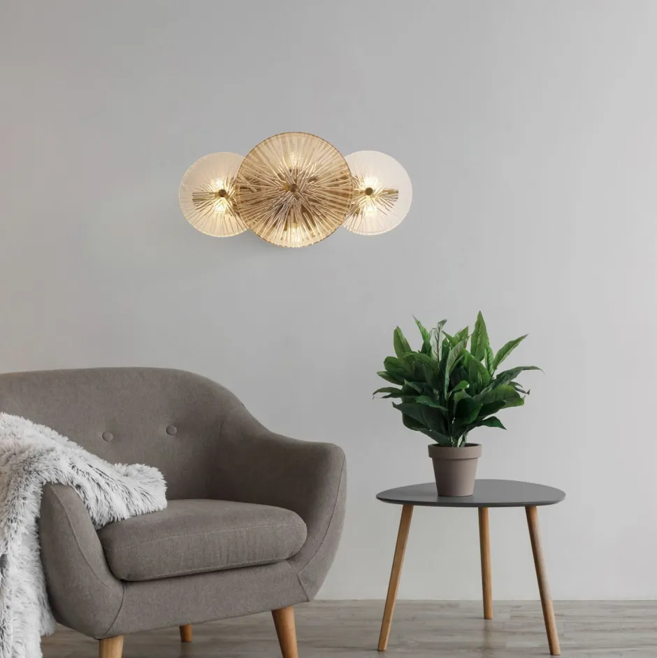 Glaslampen|Designerlampen*Searchlight Deckenlampe Metall Glas B: 40 cm in Messing Bernstein Klar