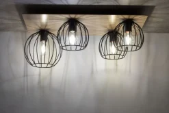 Sigma Deckenlampe Metall Holz E27 Schwarz Natur Retro innen< Deckenleuchten|Flurlampen