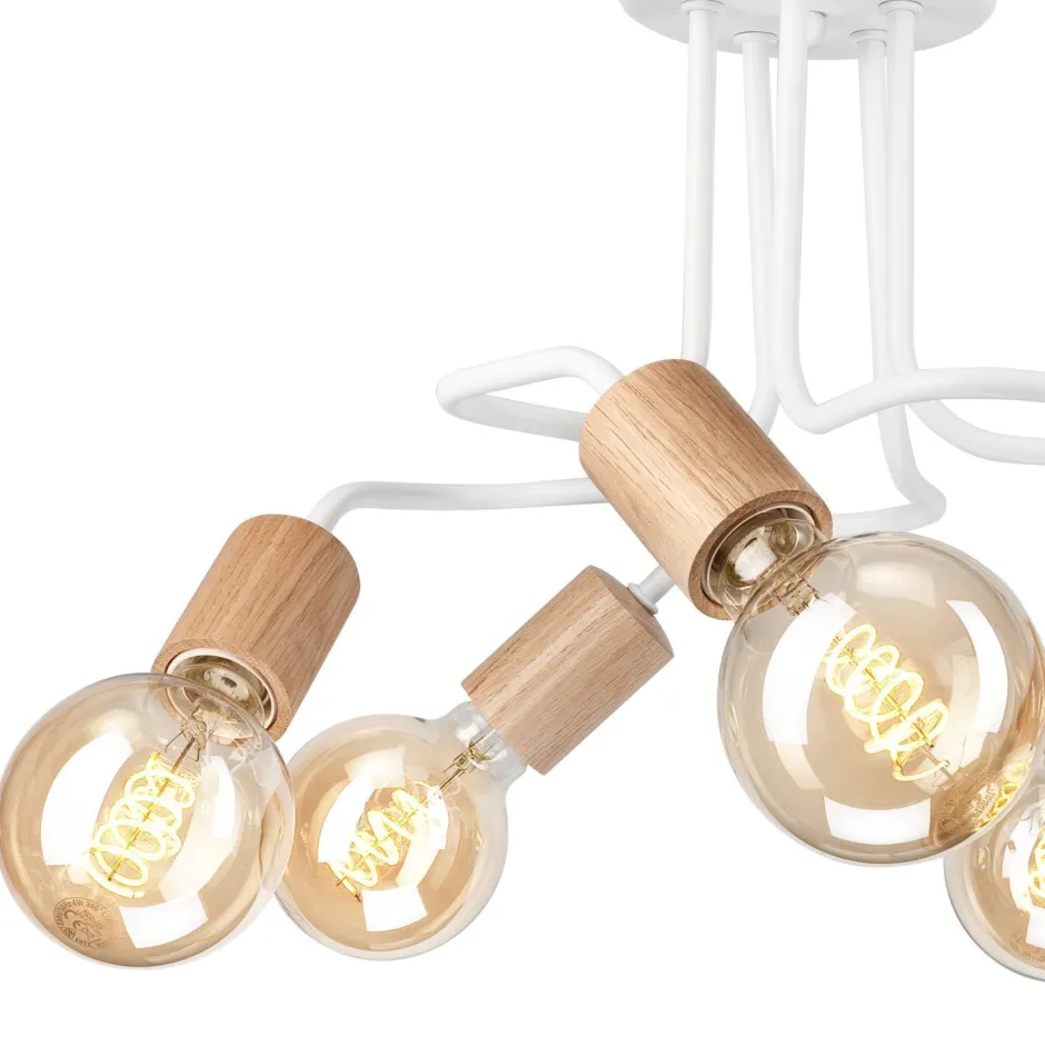 Deckenleuchten|Flurlampen*Lamkur Deckenlampe Metall Holz Weiß 5-flammig E27 B: 44 cm Retro