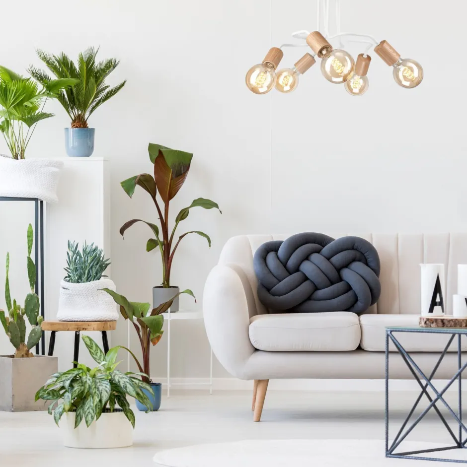 Deckenleuchten|Flurlampen*Lamkur Deckenlampe Metall Holz Weiß 5-flammig E27 B: 44 cm Retro