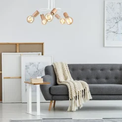 Deckenleuchten|Flurlampen*Lamkur Deckenlampe Metall Holz Weiß 5-flammig E27 B: 44 cm Retro