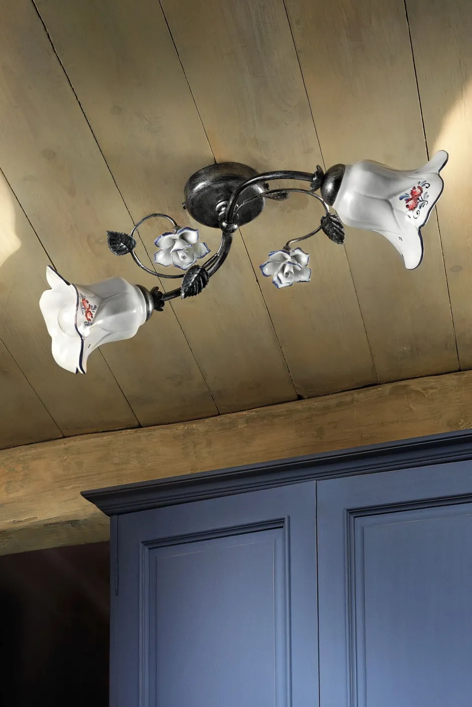 Wohnzimmerlampen|Keramiklampen*Ferroluce Deckenlampe Metall Keramik E14 2-flammig Landhaus