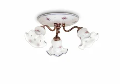 Ferroluce Deckenlampe Metall Keramik E14 3-flammig Landhaus Stil< Wohnzimmerlampen|Keramiklampen